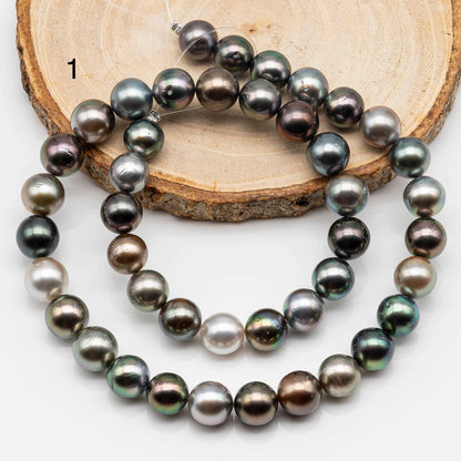 9-10mm Natural Multicolor Tahitian Pearl Bead in Round with High Lusters and Blemishes, Full Strand for Jewelry Making, SKU # 1644TH