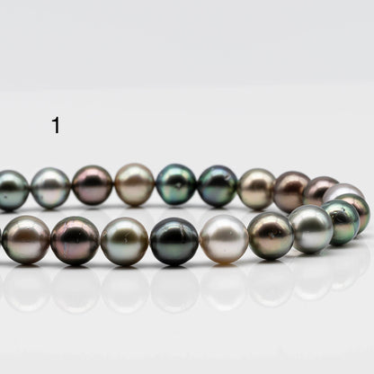 9-10mm Natural Multicolor Tahitian Pearl Bead in Round with High Lusters and Blemishes, Full Strand for Jewelry Making, SKU # 1644TH