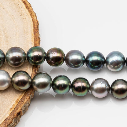 9-10mm Natural Multicolor Tahitian Pearl Bead in Round with High Lusters and Blemishes, Full Strand for Jewelry Making, SKU # 1644TH