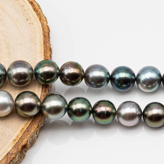 9-10mm Natural Multicolor Tahitian Pearl Bead in Round with High Lusters and Blemishes, Full Strand for Jewelry Making, SKU # 1644TH