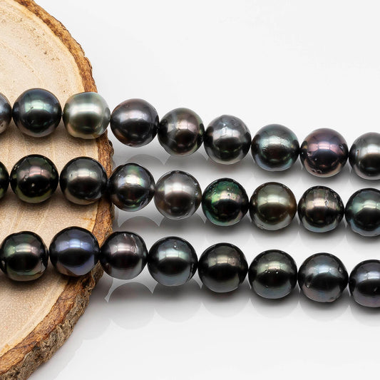 8-9mm Round Tahitian Pearl Bead in Full Strand, All Natural Color and High Luster with Blemishes for Making Jewelry, SKU # 1641TH