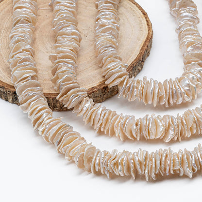 11-15mm Large Center Drilled Keshi Freshwater Pearl, Natural Creamy White or Silvery Tone Cornflake Pearl Beads, SKU # 1700FW