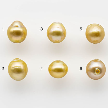 10-12mm Golden South Sea Pearl Drops in Natural Color with High Luster and Blemishes, Single Piece with Full Drilled, SKU # 1673GS