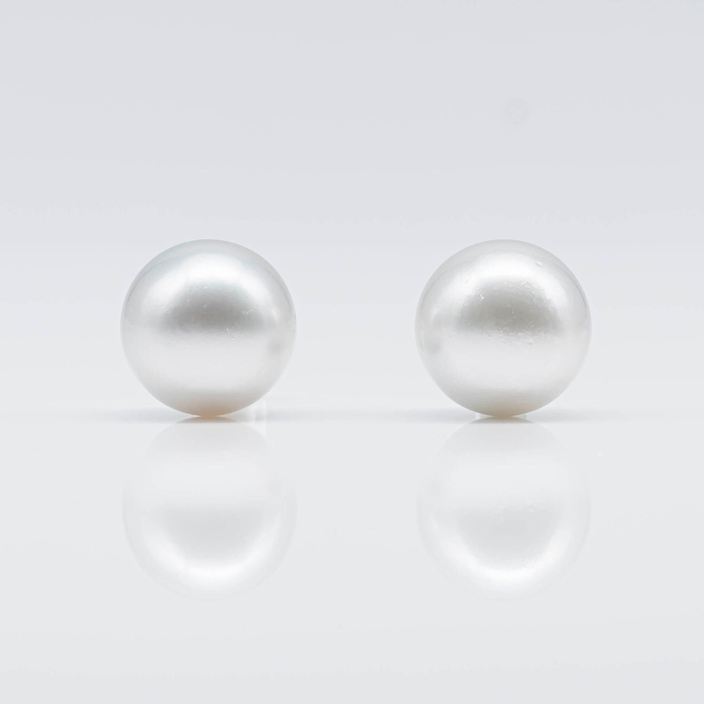 14-15mm X-Large Round South Sea Pearl Matching Pair in Natural White Color and High Luster with Minor Blemish in Half Drilled, SKU # 1692SS