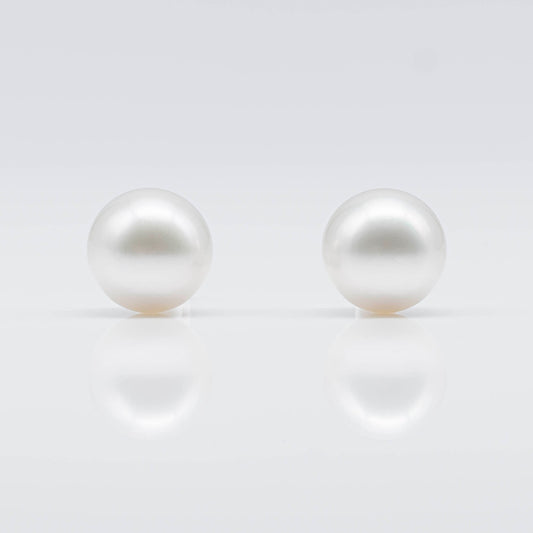 AAA 13mm South Sea Pearl Round Matching Pair in Natural White Color and High Luster with Minor Blemish in Half Drilled, SKU # 1693SS