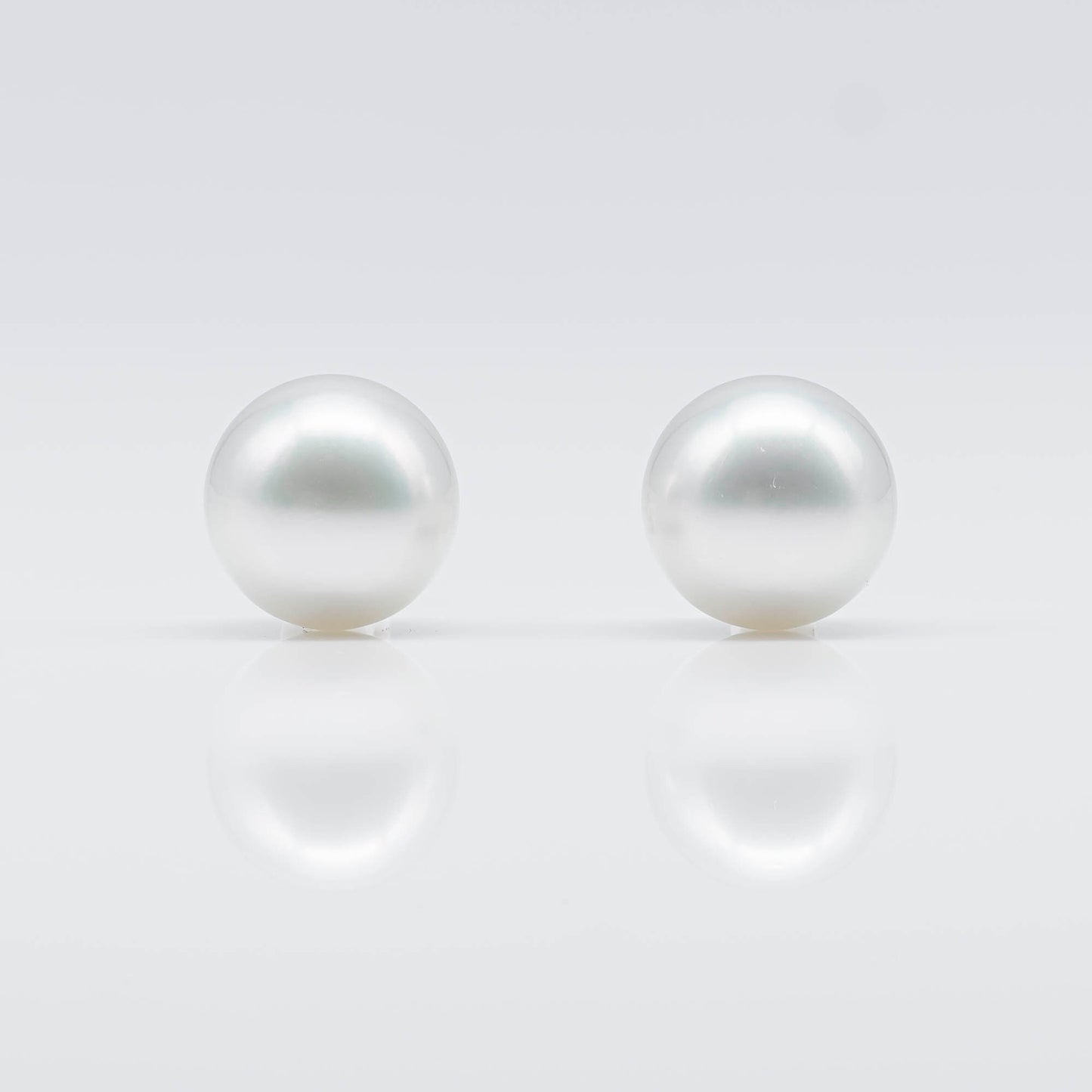 12.9mm Round South Sea Pearl Matching Pair in Natural White Color and High Luster, Half Drilled for Making Earring, SKU # 1694SS