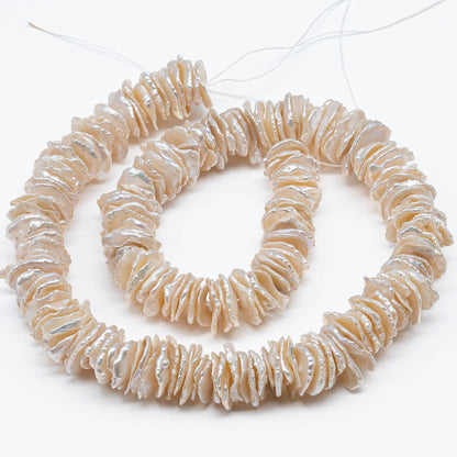 11-15mm Large Center Drilled Keshi Freshwater Pearl, Natural Creamy White or Silvery Tone Cornflake Pearl Beads, SKU # 1700FW