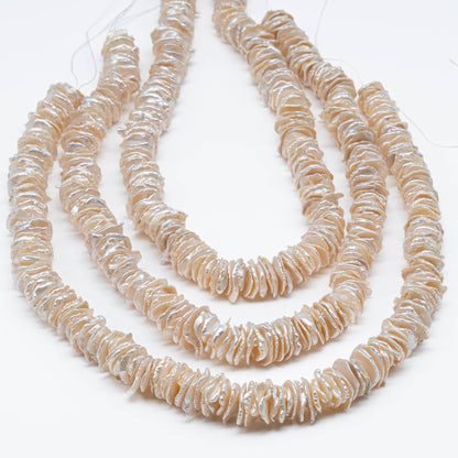11-15mm Large Center Drilled Keshi Freshwater Pearl, Natural Creamy White or Silvery Tone Cornflake Pearl Beads, SKU # 1700FW