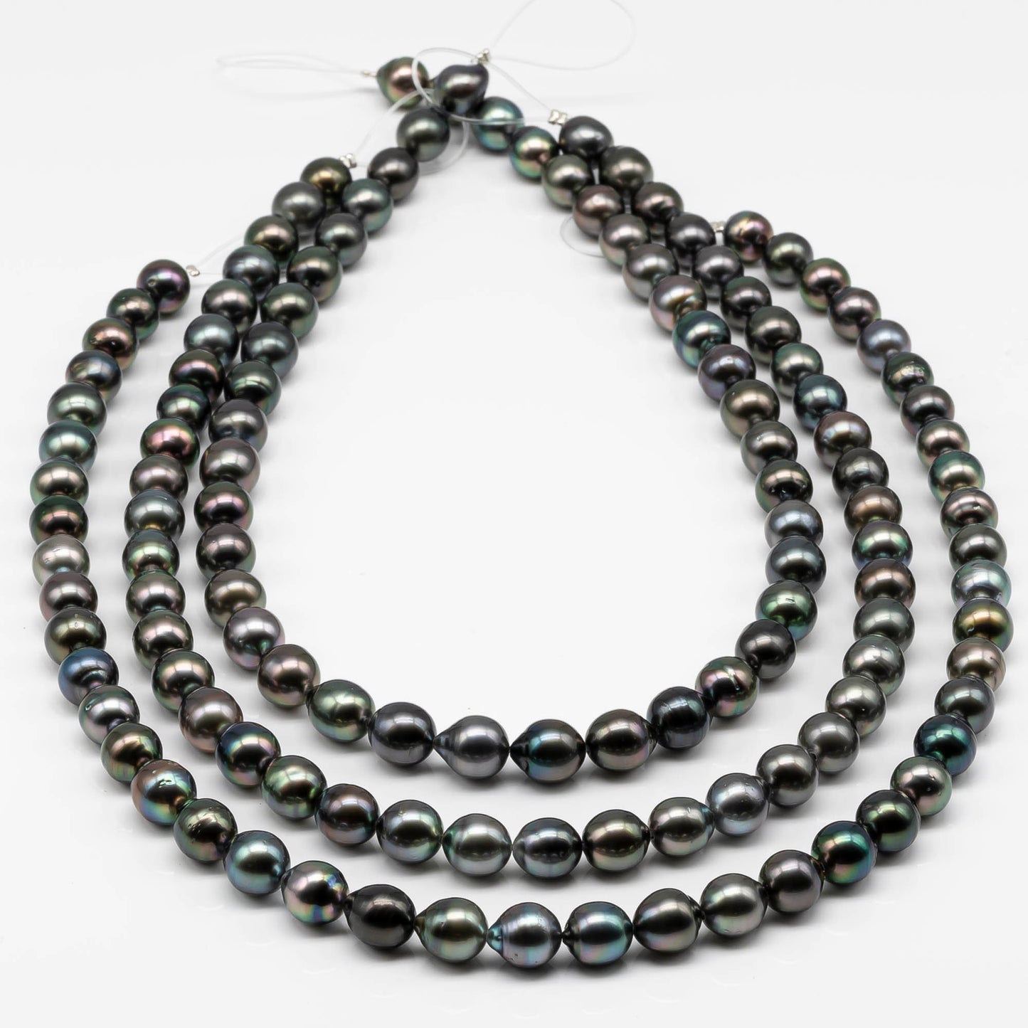 8-9mm Near Round Tahitian Pearl in Natural Color and High Luster with Minor Blemishes for Jewelry Making in Full Strand, SKU # 1703TH