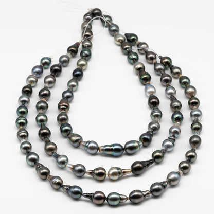 9-10mm Teardrop Tahitian Pearl in High Luster and Natural Color for Jewelry Making in Full Strand, SKU # 1707TH