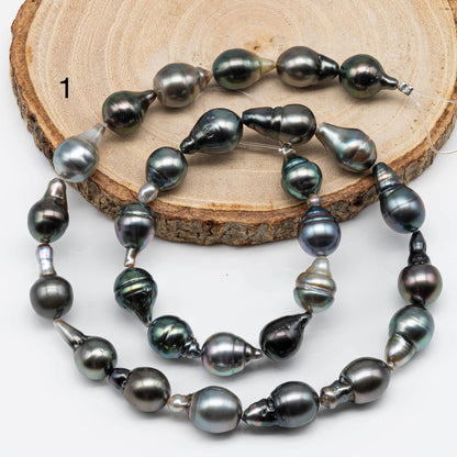 9-10mm Teardrop Tahitian Pearl in High Luster and Natural Color for Jewelry Making in Full Strand, SKU # 1707TH