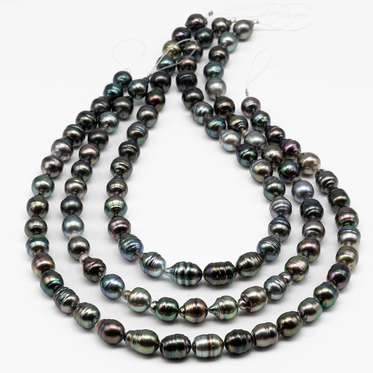 9-10mm Tahitian Pearl Teardrop in High Luster and Natural Color with Blemishes for Beading in Full Strand, SKU # 1708TH