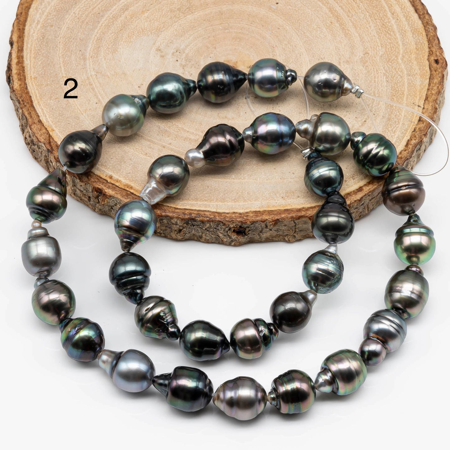 9-10mm Tahitian Pearl Teardrop in High Luster and Natural Color with Blemishes for Beading in Full Strand, SKU # 1708TH