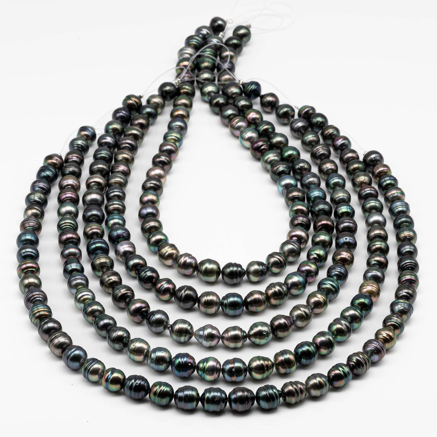 9-10mm Tahitian Pearl Circled in High Luster and Natural Color with Blemishes for Jewelry Making in Full Strand, SKU # 1709TH