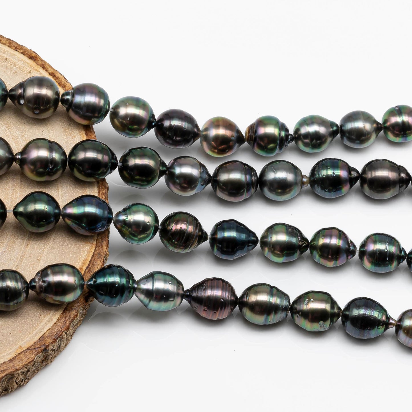 9-10mm Drop Tahitian Pearl in High Luster and Natural Color with Blemishes for Jewelry Making in Full Strand, SKU # 1710TH