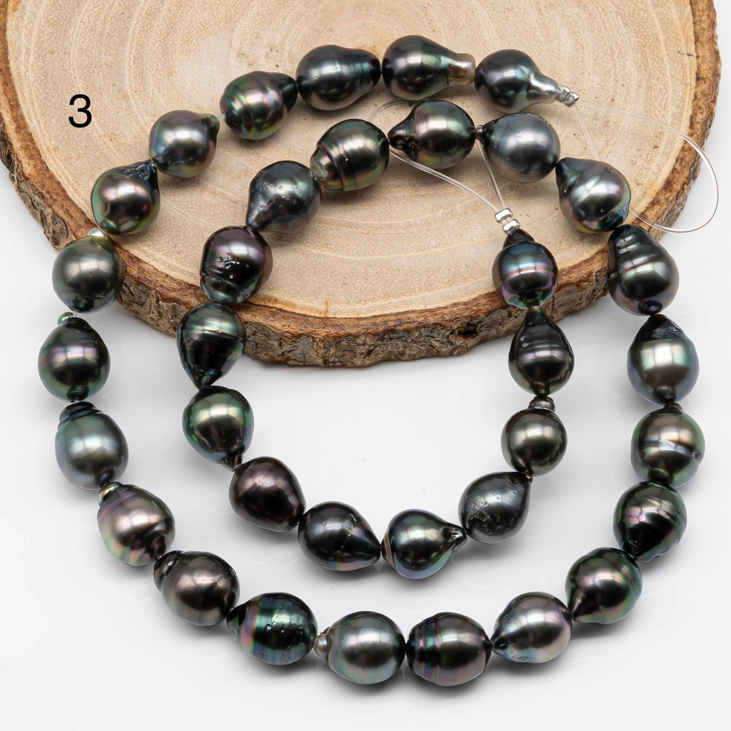 9-10mm Drop Tahitian Pearl in High Luster and Natural Color with Blemishes for Jewelry Making in Full Strand, SKU # 1710TH