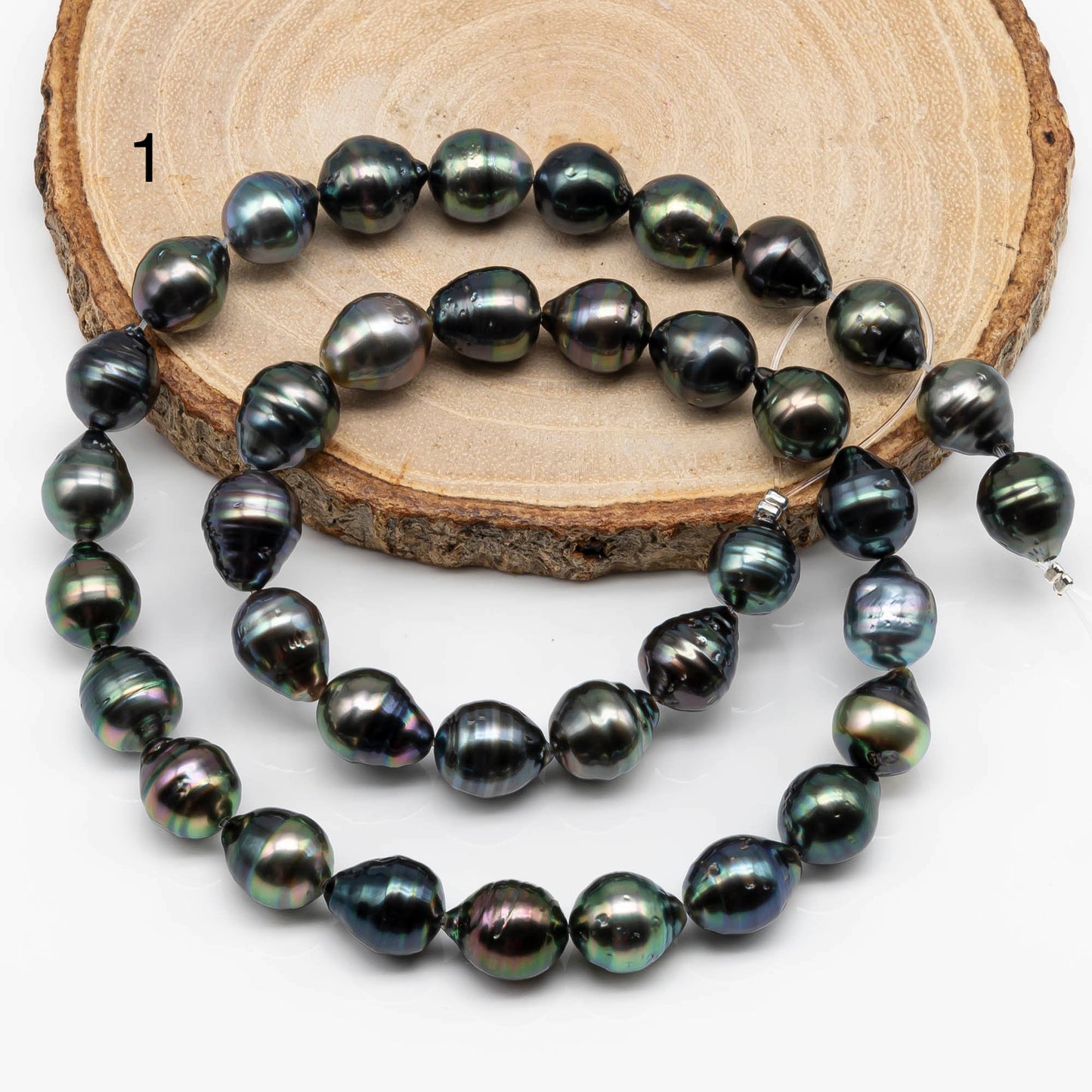 9-10mm Drop Tahitian Pearl in High Luster and Natural Color with Blemishes for Jewelry Making in Full Strand, SKU # 1710TH