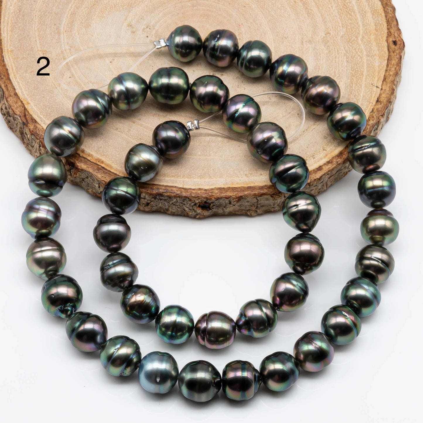 9-10mm Black Tahitian Pearl Near Round in High Luster and Natural Color with Blemishes for Beading, Full Strand, SKU # 1711TH