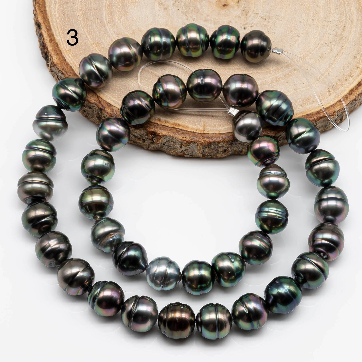 9-10mm Black Tahitian Pearl Near Round in High Luster and Natural Color with Blemishes for Beading, Full Strand, SKU # 1711TH