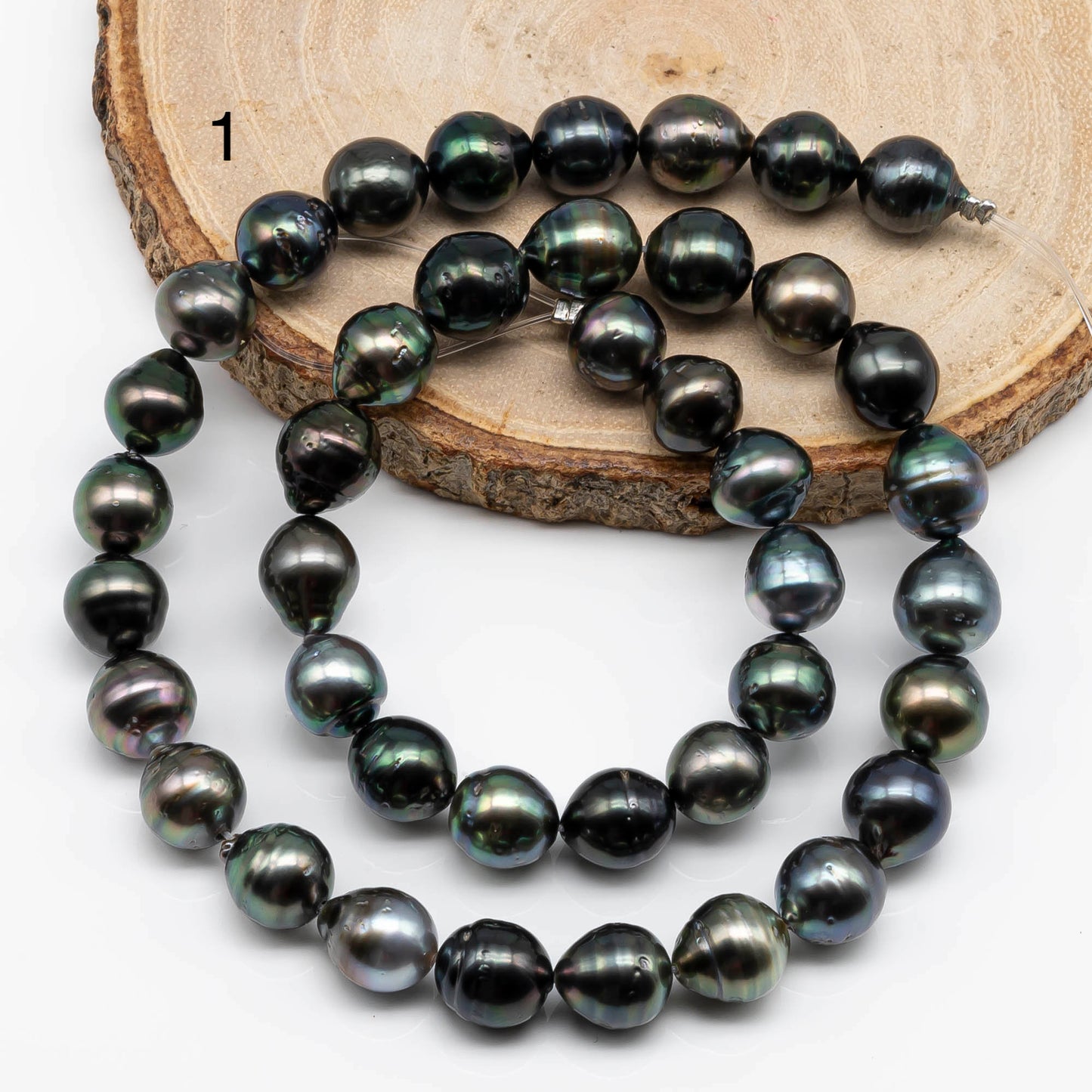 9-10mm Natural Color Tahitian Pearl in Near Round with High Luster and Blemishes for Jewelry Making on a Full Strand, SKU # 1712TH