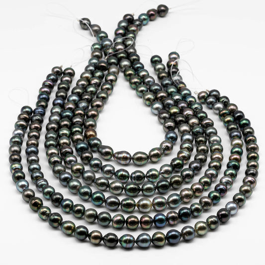 9-10mm Natural Color Tahitian Pearl in Near Round with High Luster and Blemishes for Jewelry Making on a Full Strand, SKU # 1712TH
