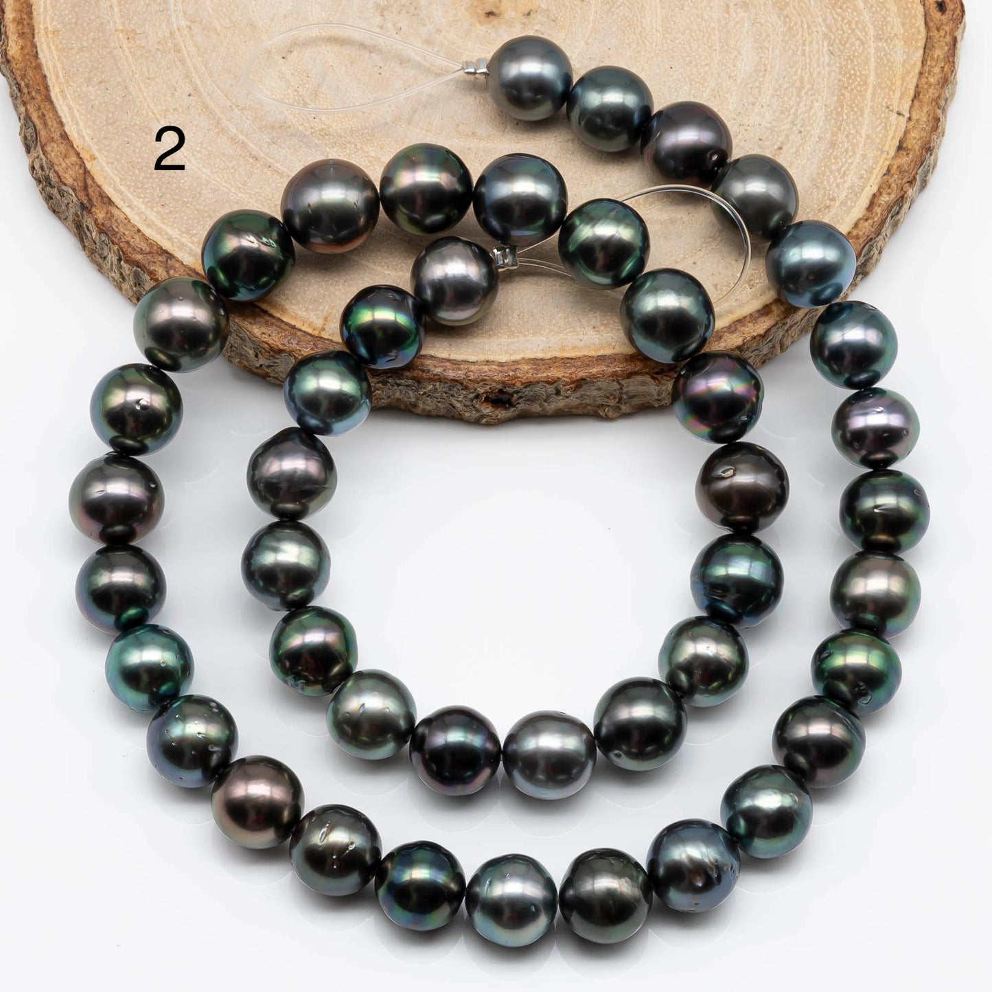 9-10mm Near Round Tahitian Pearl in Natural Color and High Luster with Blemishes in Full Strand for Jewelry Making, SKU # 1713TH