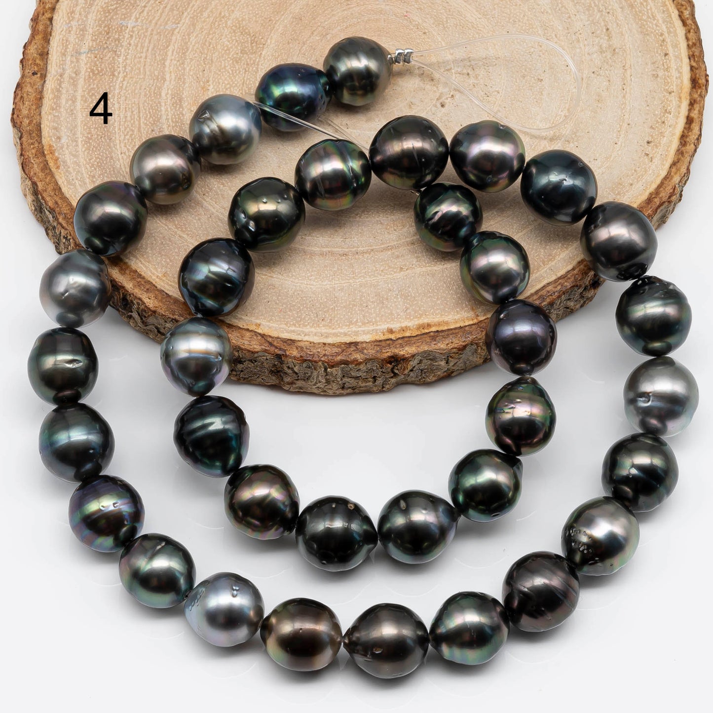 10-11mm Tahitian Pearl in Near Round Shape with Natural Color and High Luster, Full Strand with Blemishes for Beading, SKU # 1715TH