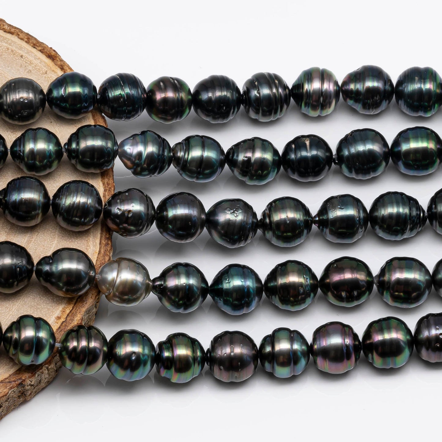 10-11mm Circle Tahitian Pearl Near Round with High Lusters and Natural Colors, In Full Strand with Blemish for Jewelry Making, SKU # 1716TH