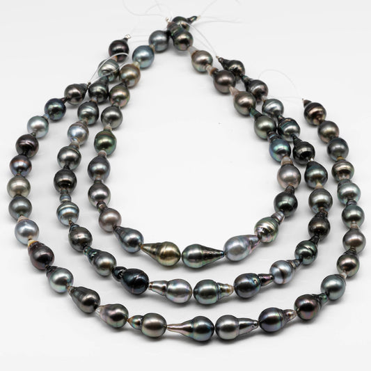 10-11mm Tahitian Pearl Teardrop with High Luster and Natural Color, Full Strand with Blemishes for Jewelry Making, SKU # 1720TH