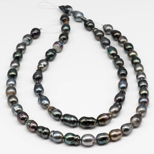 10-11mm Tear Drop Tahitian Pearl in Natural Color and High Luster with Blemishes, Full Strand for Jewelry Making, SKU # 1721TH