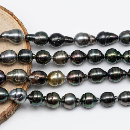 10-11mm Tahitian Pearl Circle Drops in Natural Color and High Luster, Full Strand with Blemishes for Jewelry Making, SKU # 1722TH