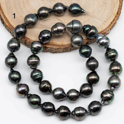 10-11mm Tahitian Pearl Circle Drops in Natural Color and High Luster, Full Strand with Blemishes for Jewelry Making, SKU # 1722TH