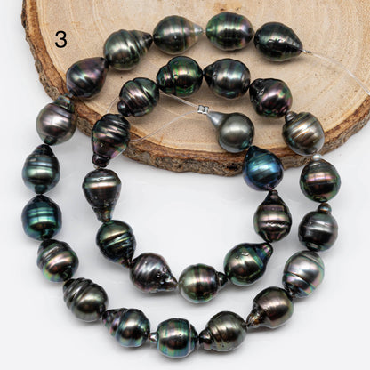 10-11mm Tahitian Pearl Circle Drops in Natural Color and High Luster, Full Strand with Blemishes for Jewelry Making, SKU # 1722TH