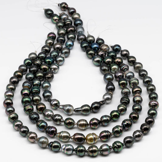10-11mm Tahitian Pearl Circle Drops in Natural Color and High Luster, Full Strand with Blemishes for Jewelry Making, SKU # 1722TH