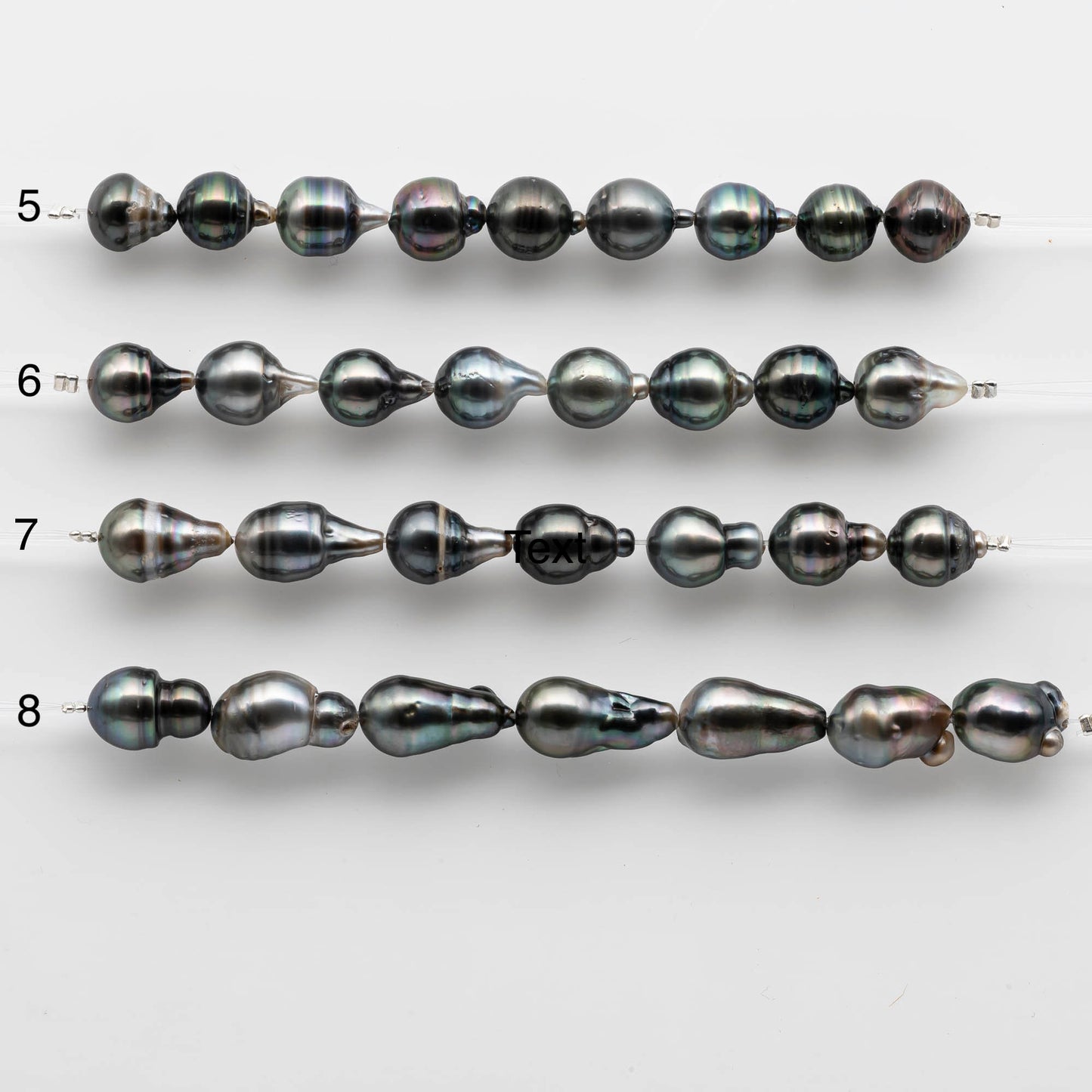 9-10mm Drop Tahitian Pearl with High Luster and Natural Color, Short Strands with Blemishes for Jewelry Making, SKU 1726TH