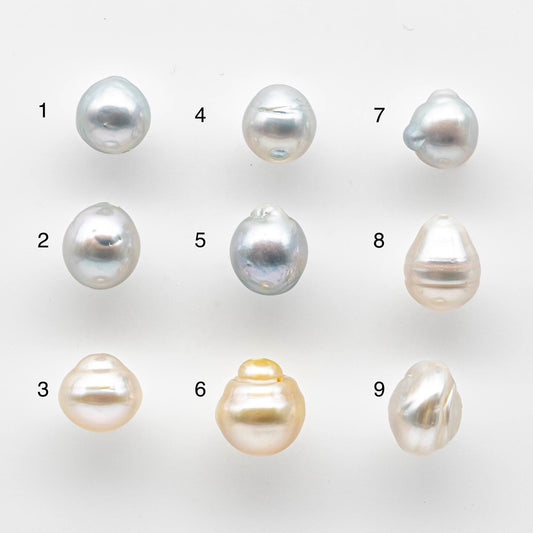 10-11mm South Sea Pearl Drops in Natural White and Gold with Nice Luster and Blemishes, Loose Single Piece with Full Drilled, SKU # 1672SS