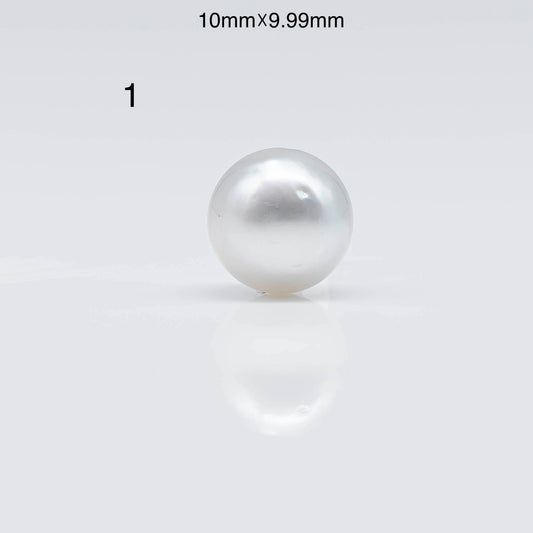 10-11mm Near Round South Sea Pear in Natural White Color and High Luster with Minor Blemishes, Loose Single Piece Half Drilled, SKU # 1679SS