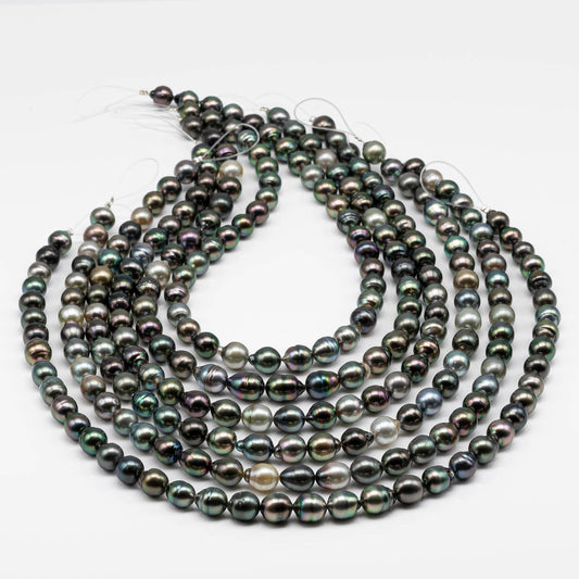 8-9mm Multi Color Tahitian Pearl Drops in High Luster and Natural Color with Blemishes for Jewelry Making in Full Strand, SKU # 1705TH