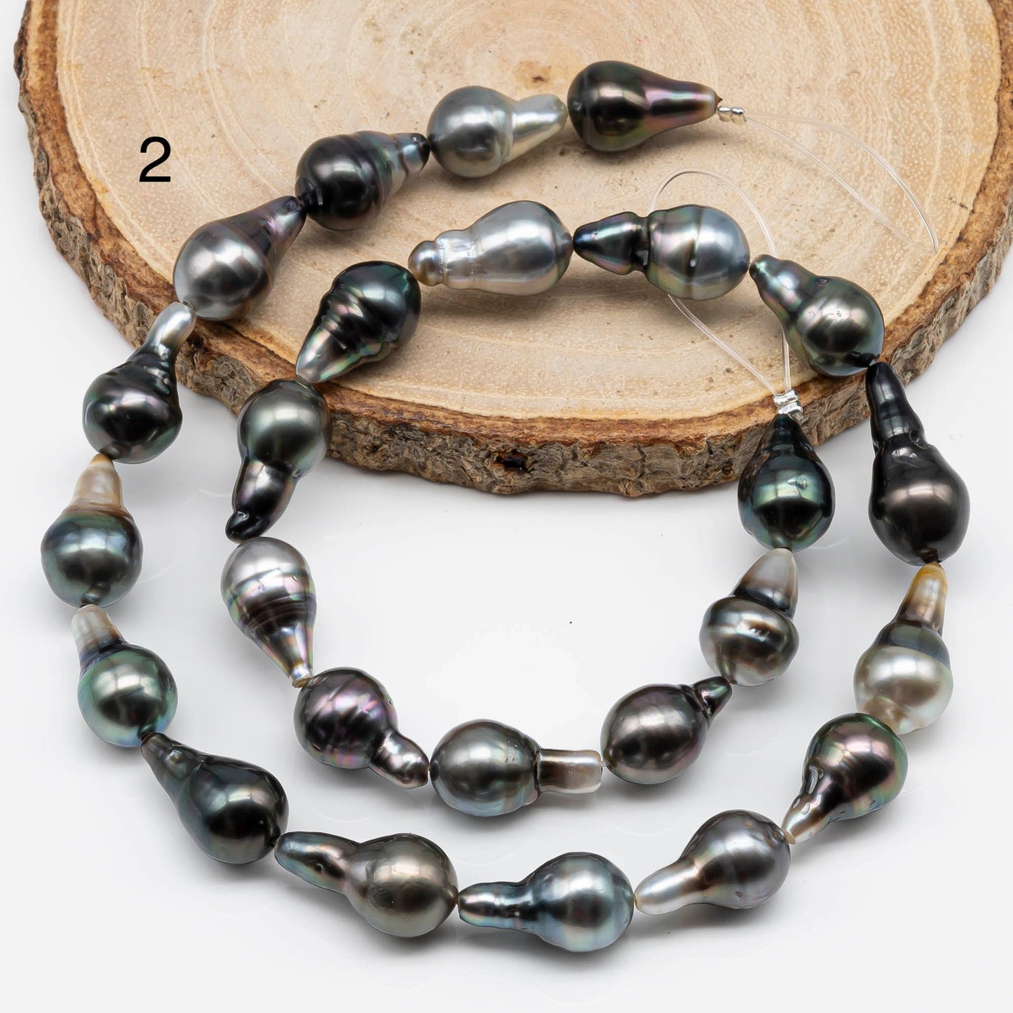 9-10mm Teardrop Tahitian Pearl in High Luster and Natural Color for Jewelry Making in Full Strand, SKU # 1707TH