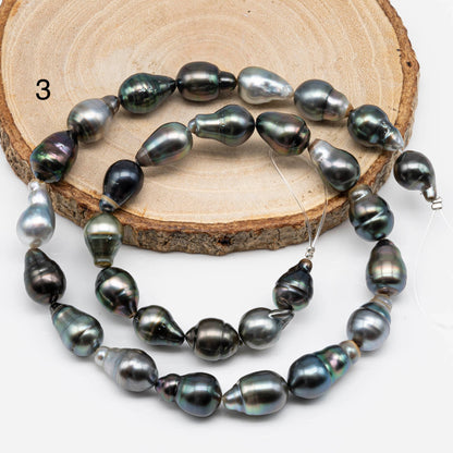 9-10mm Teardrop Tahitian Pearl in High Luster and Natural Color for Jewelry Making in Full Strand, SKU # 1707TH
