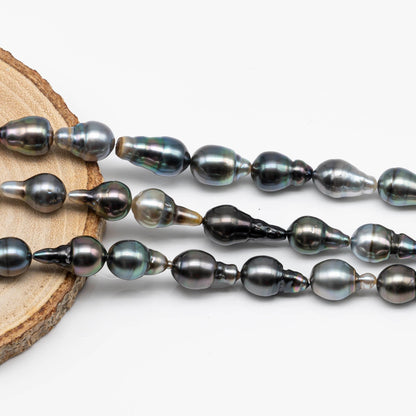 9-10mm Teardrop Tahitian Pearl in High Luster and Natural Color for Jewelry Making in Full Strand, SKU # 1707TH
