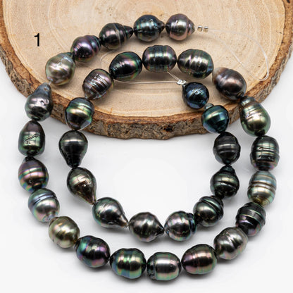 9-10mm Tahitian Pearl Teardrop in High Luster and Natural Color with Blemishes for Beading in Full Strand, SKU # 1708TH