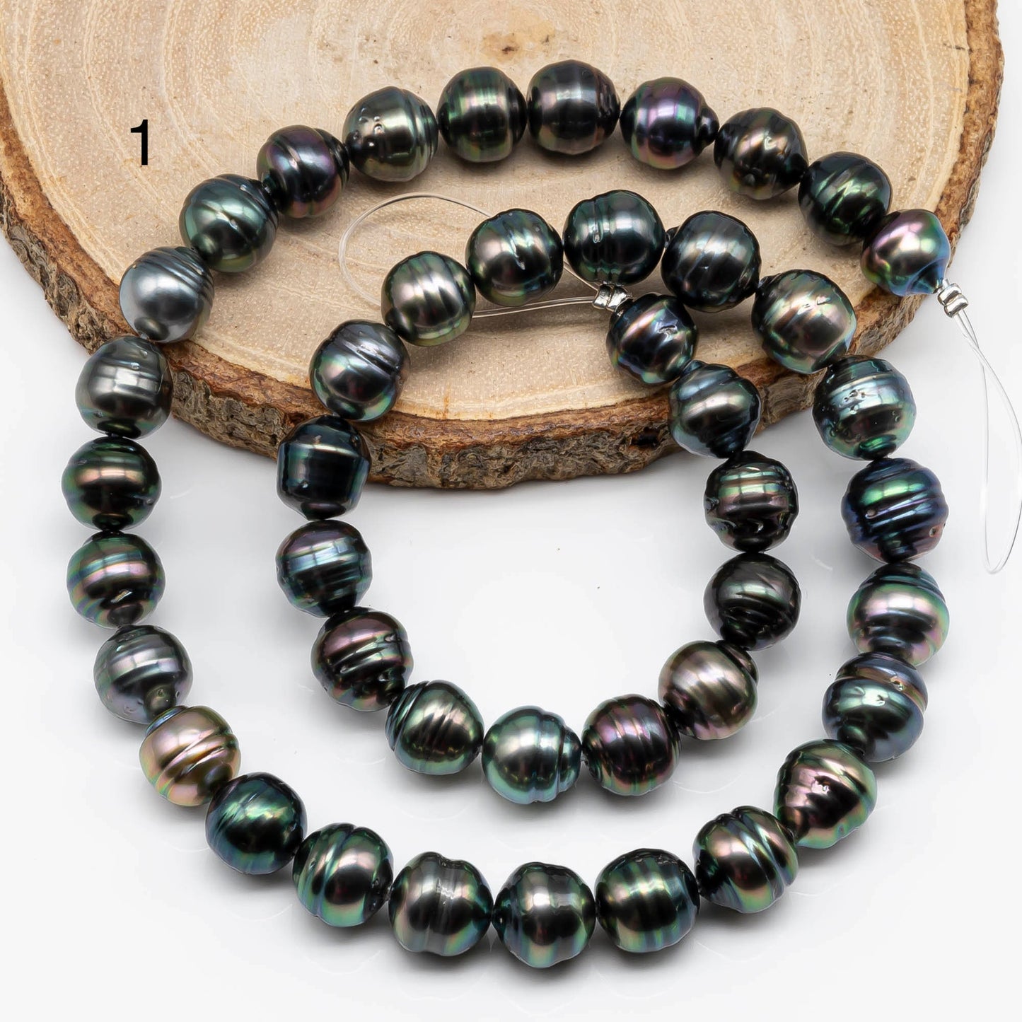 9-10mm Tahitian Pearl Circled in High Luster and Natural Color with Blemishes for Jewelry Making in Full Strand, SKU # 1709TH