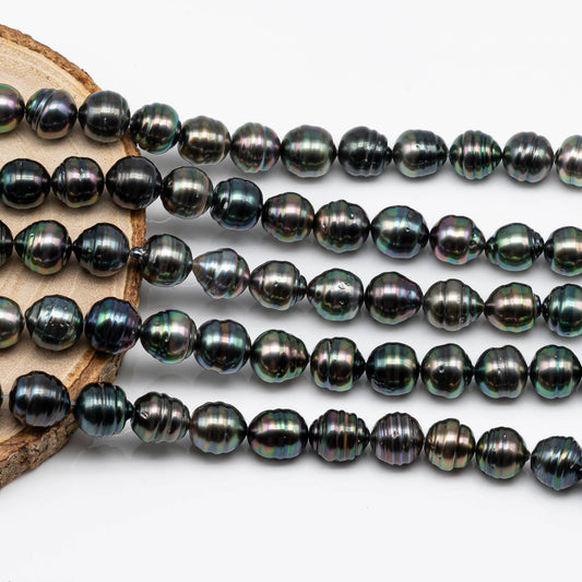 9-10mm Tahitian Pearl Circled in High Luster and Natural Color with Blemishes for Jewelry Making in Full Strand, SKU # 1709TH