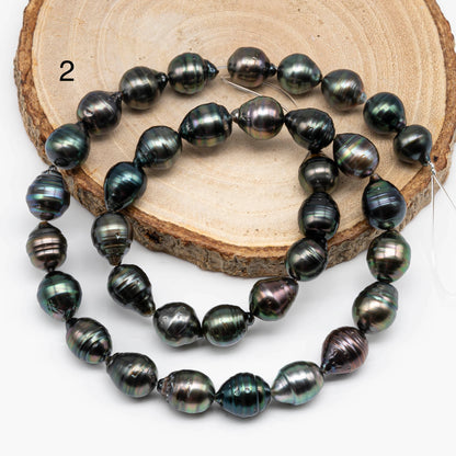 9-10mm Drop Tahitian Pearl in High Luster and Natural Color with Blemishes for Jewelry Making in Full Strand, SKU # 1710TH