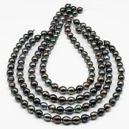 9-10mm Drop Tahitian Pearl in High Luster and Natural Color with Blemishes for Jewelry Making in Full Strand, SKU # 1710TH