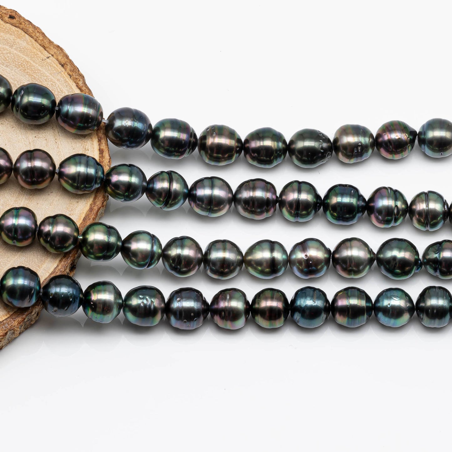 9-10mm Black Tahitian Pearl Near Round in High Luster and Natural Color with Blemishes for Beading, Full Strand, SKU # 1711TH