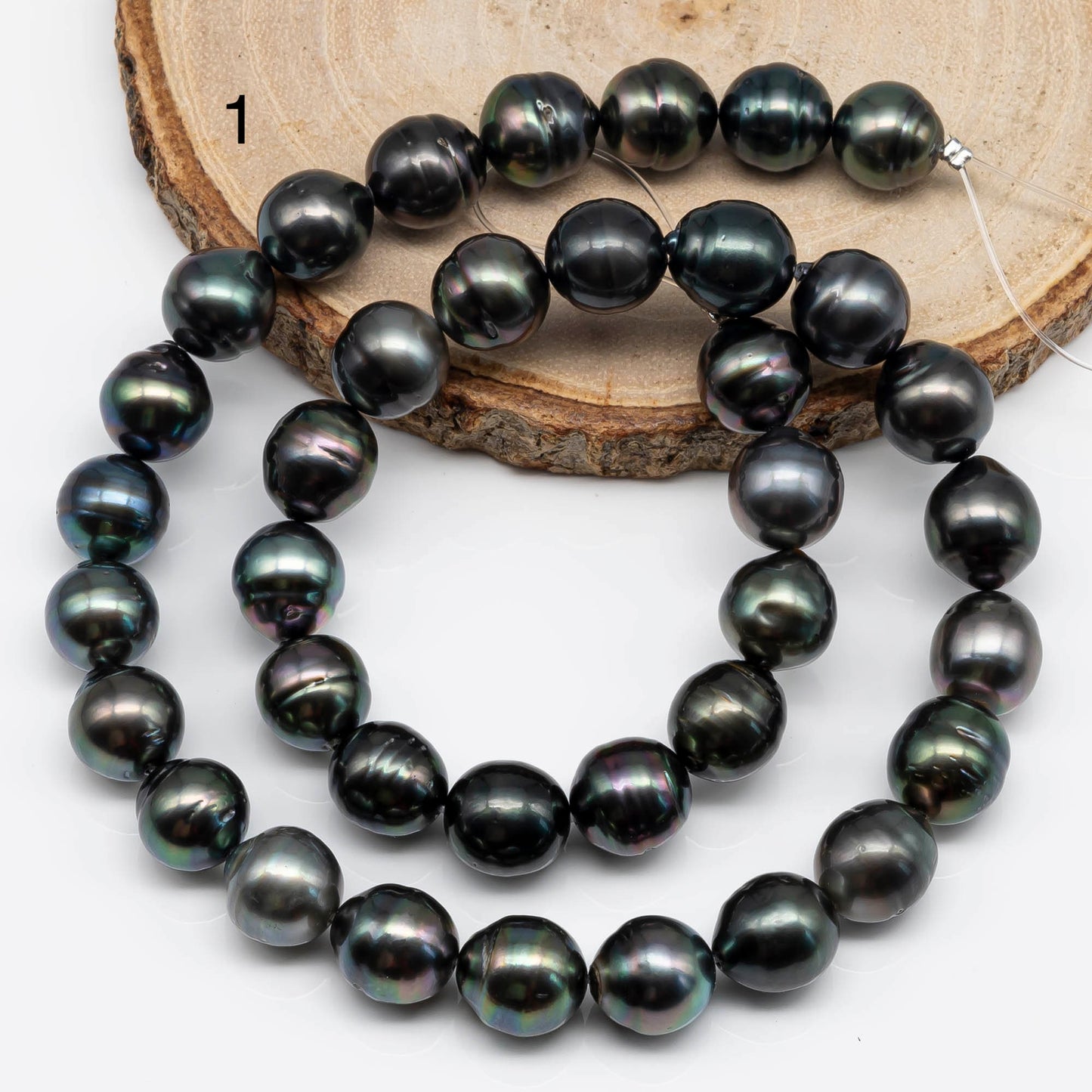 10-11mm Tahitian Pearl in Near Round Shape with Natural Color and High Luster, Full Strand with Blemishes for Beading, SKU # 1715TH