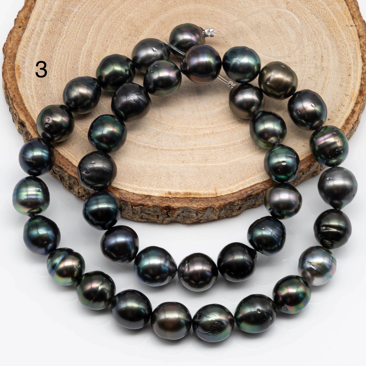 10-11mm Tahitian Pearl in Near Round Shape with Natural Color and High Luster, Full Strand with Blemishes for Beading, SKU # 1715TH