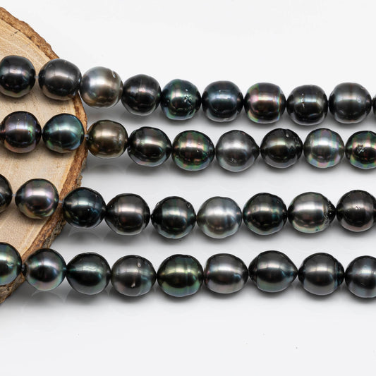 10-11mm Tahitian Pearl in Near Round Shape with Natural Color and High Luster, Full Strand with Blemishes for Beading, SKU # 1715TH